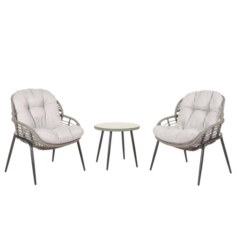 MCW Poly-Rattan Garnitur N33 Grau Polster Hellgrau von MCW