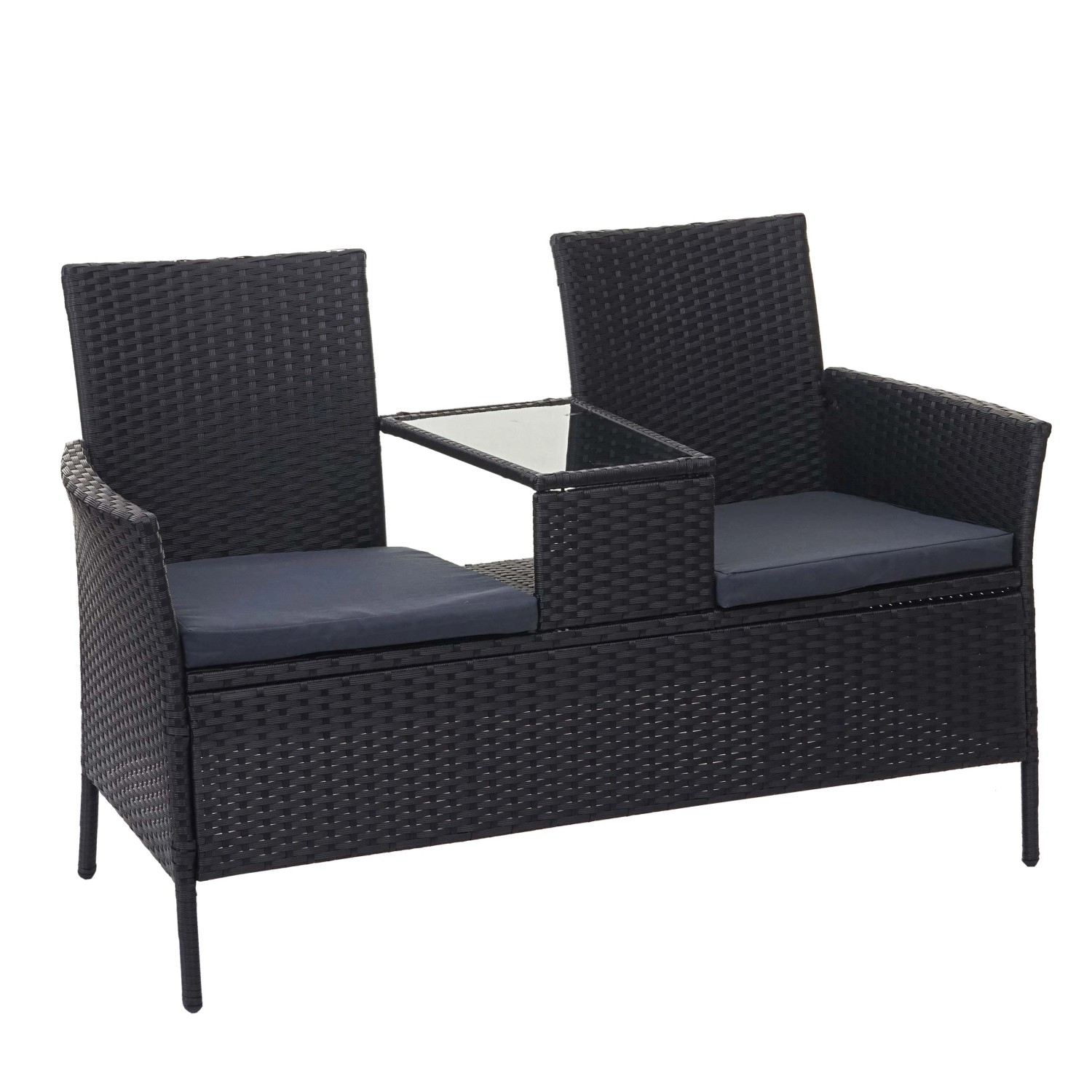 MCW Poly-Rattan Sitzbank mit Tisch E24 Schwarz Kissen Dunkelgrau von MCW