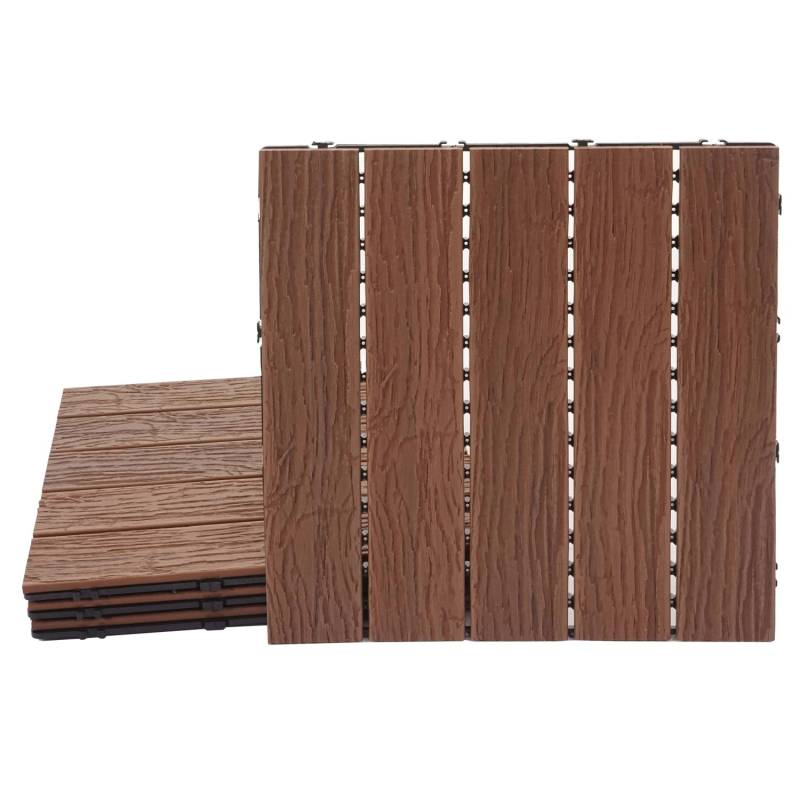 MCW WPC Bodenfliese E19 Holzoptik Balkon/Terrasse 3D-Struktur Linear Dunkelbraun 4x Je 50x50cm - 1qm von MCW