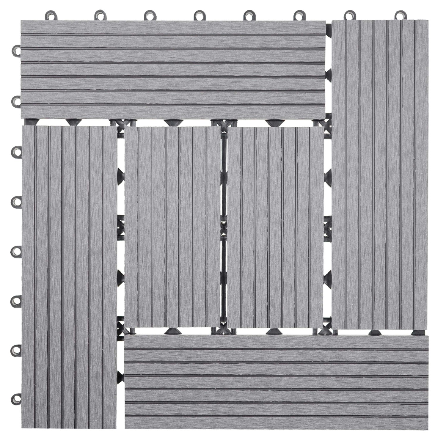 MCW WPC Bodenfliese Sarthe Holzoptik Balkon/Terrasse 11x Je 30x30cm - 1qm Basis Grau Versetzt von MCW