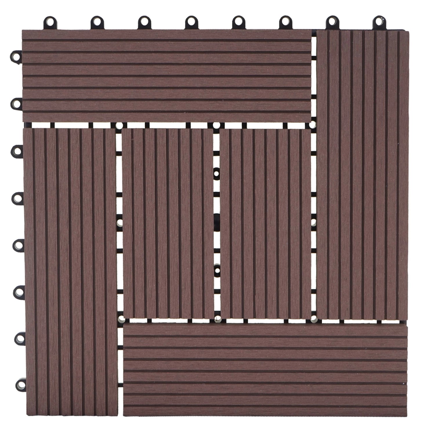 MCW WPC Bodenfliese Sarthe Holzoptik Balkon/Terrasse 11x Je 30x30cm - 1qm Coffee Versetzt von MCW