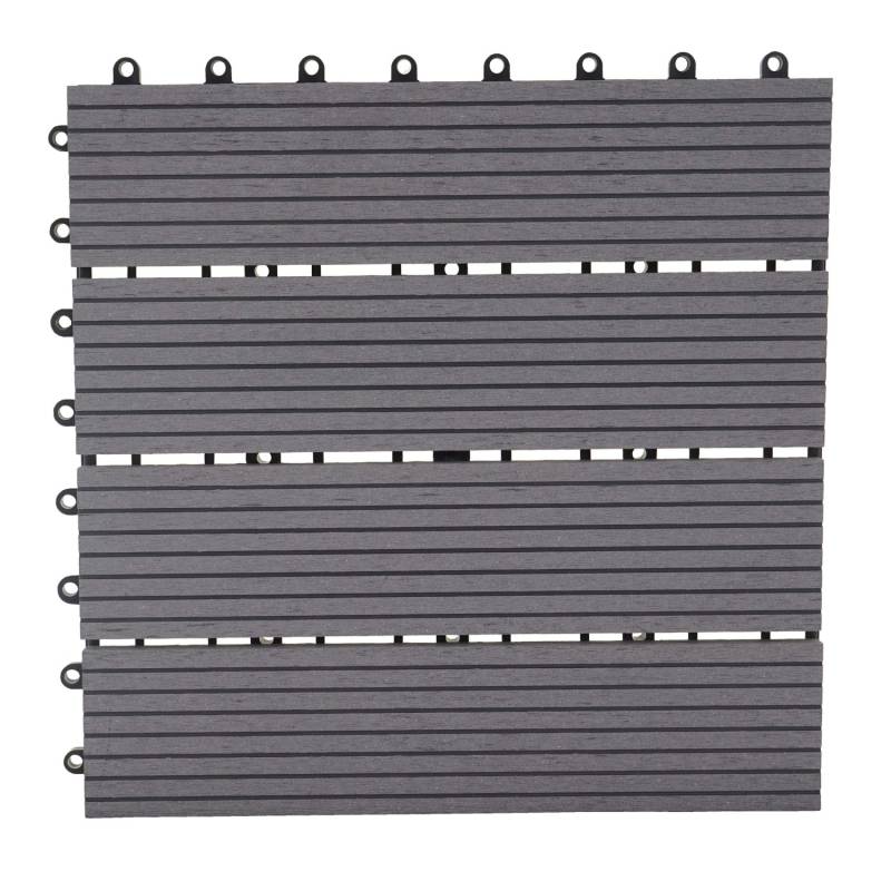 MCW WPC Bodenfliese Sarthe Holzoptik Balkon/Terrasse 11x Je 30x30cm - 1qm Grau Linear von MCW