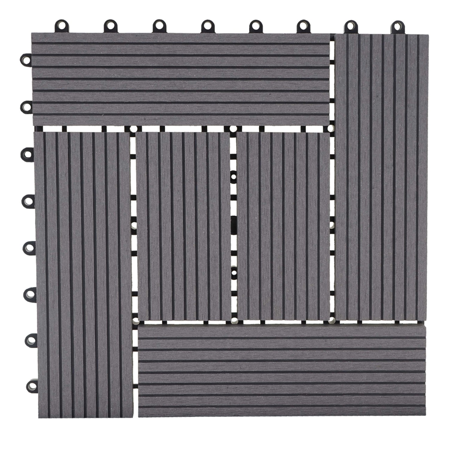 MCW WPC Bodenfliese Sarthe Holzoptik Balkon/Terrasse 11x Je 30x30cm - 1qm Grau Versetzt von MCW