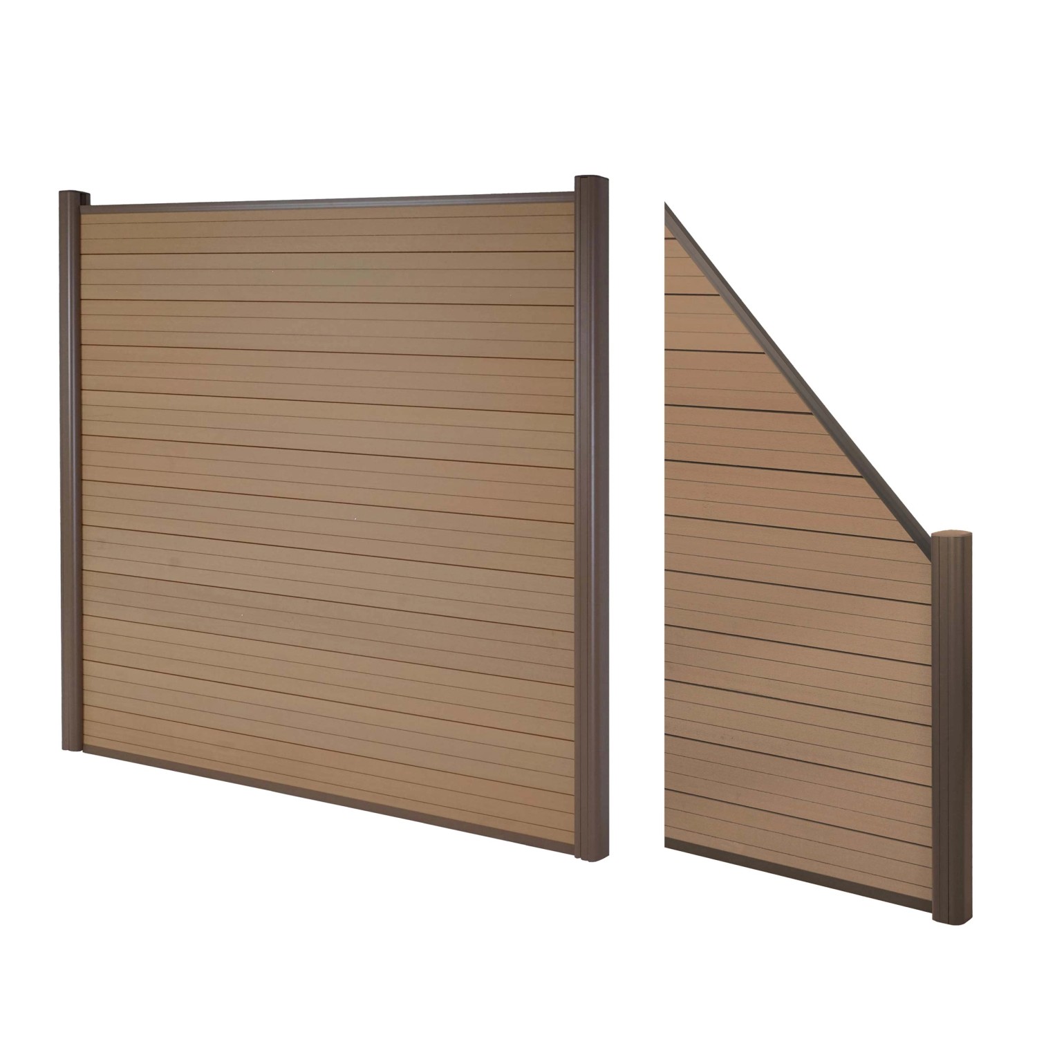 MCW WPC-Sichtschutz Savoie Windschutz Zaun Alu-Pfosten - 2er Set Schräg 2,82m Teak von MCW