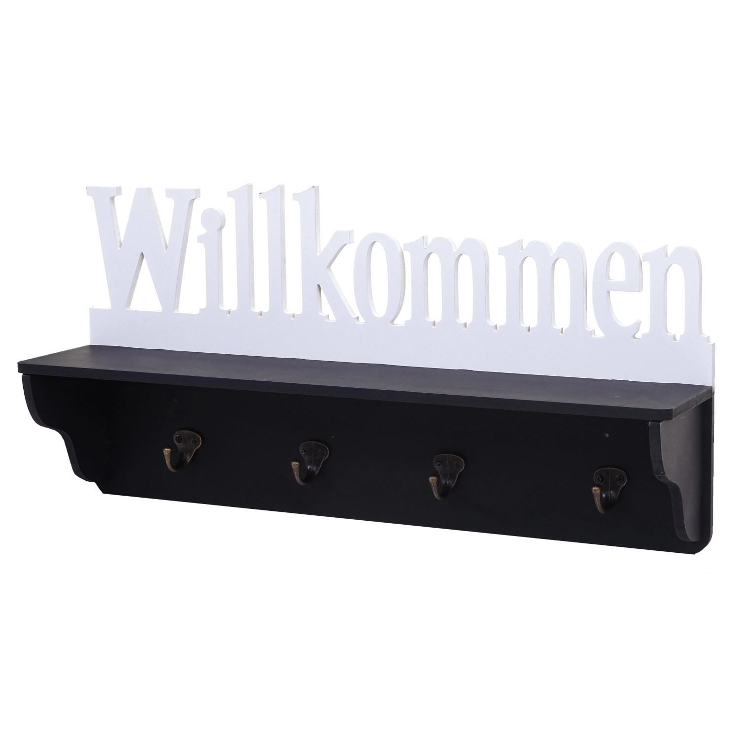 MCW Wandgarderobe D41 Willkommen 4 Haken Schwarz/weiß von MCW