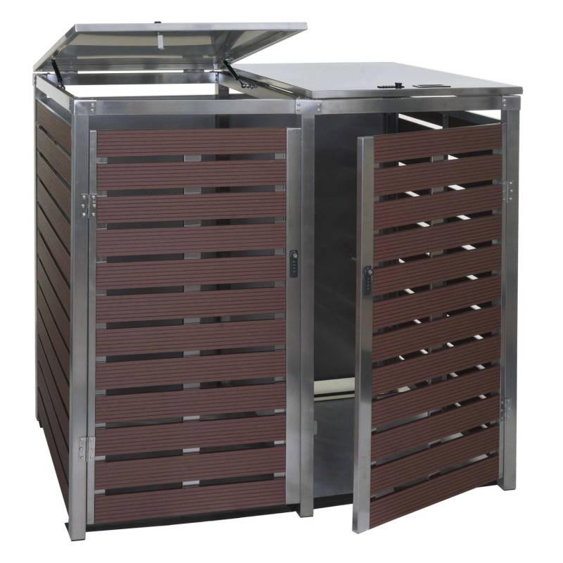 MCW XL Mülltonnenverkleidung K14 2er/4er Walnuss-Holzoptik 117x144x102cm Braun von MCW
