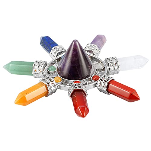 MCWJ Crystal Point Pyramid Energy Generator mit 7 Chakra-Stein-Sechskant-Prismen-Richtung zur Heilung Balancierender Reiki, Amethyst-Kegel-Amethyst von MCWJ