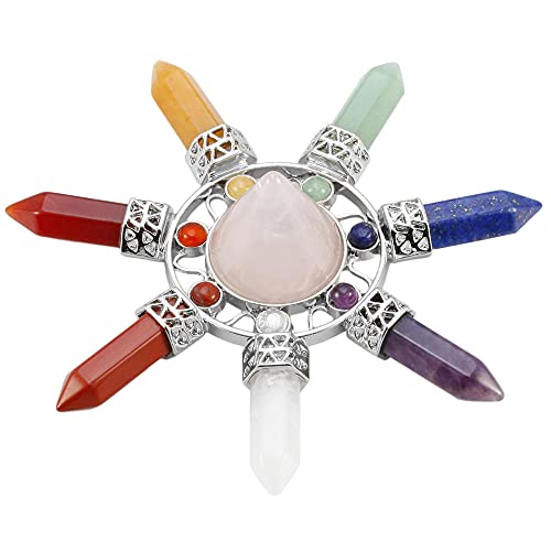Crystal Point Pyramid Energy Generator mit 7 Chakra-Stein-Sechskant-Prismen-Richtung zur Heilung Balancierender Reiki, Amethyst-Kegel-Rosa von MCWJ