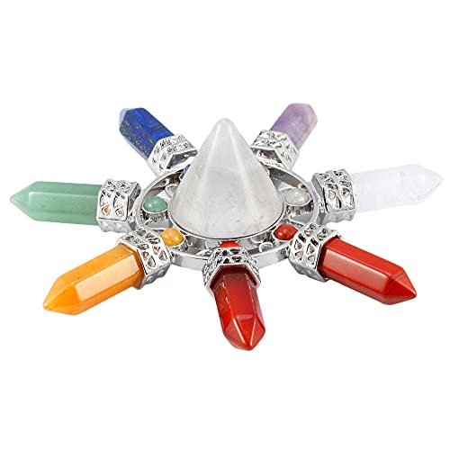 MCWJ Crystal Point Pyramid Energy Generator mit 7 Chakra-Stein-Sechskant-Prismen-Richtung zur Heilung Balancierender Reiki, Amethyst-Kegel-Weiß von MCWJ