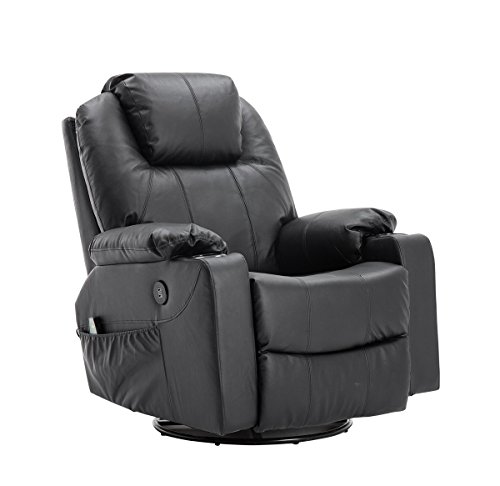 M MCombo Rindleder Fernsehsessel Relaxsessel Massage Heizung USB (manuell verstellbar) (Schwarz) von M MCombo