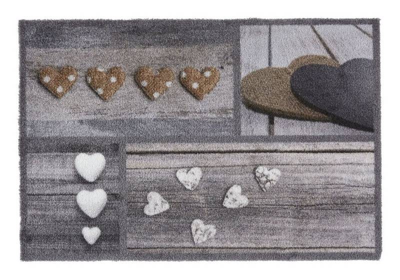 MD Entree Fußmatte Ambiance Teppichmatte Eingangsmatte, rechteckig, Höhe: 8 mm, bei 30° waschbar, anti-rutsch, 50 x 75 cm, Hearts, grau von MD Entree