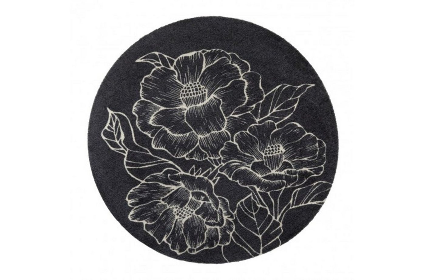 MD Entree Fußmatte Universal Teppichmatte Wohnteppich Wohnzimmerteppich, rund, Höhe: 8 mm, bei 30° waschbar, anti-rutsch, Ø 100 cm, La fleur, anthrazit von MD Entree