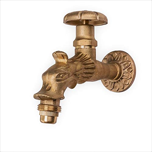 MD technic Nostalgischer Wasserhahn als Löwenkopf mit Handrad für den Außenbereich Garten, Auslaufhahn, Antik von MD technic