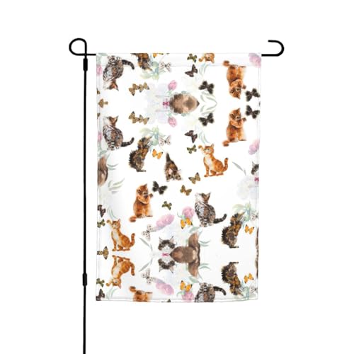 Gartenflagge mit Katze, Schmetterling, Frühling, Sommer, 30,5 x 45,7 cm, doppelseitig, Unabhängigkeitstag, Hof, Outdoor-Dekoration von MDATT