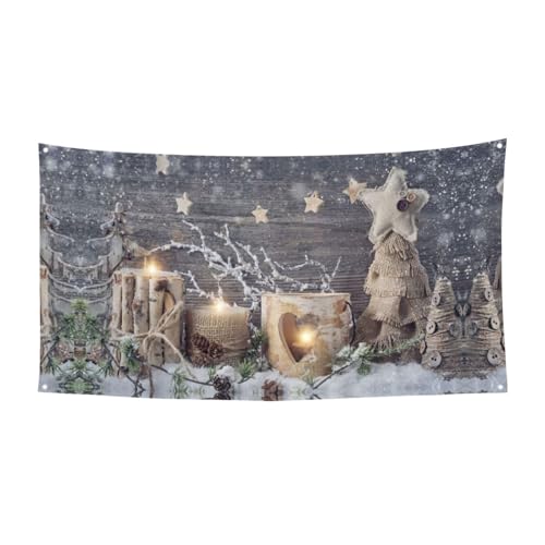 Kerze Winter Schnee Tannenbaum Blätter Druck Urlaub Party Banner Dekorationen mit Metall Indoor Outdoor Hängeschild Ösen 1 Packung von MDATT