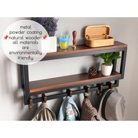 Wandgarderobe Mit Regal Aufhänger Handgefertigte Industrielle Kleiderstange Hängende Lagerung Metallrohre Kleideraufbewahrung Holz Kleidung Mantel von MDAdesignStore