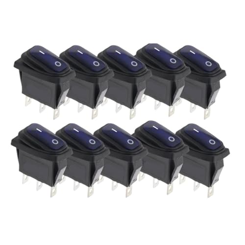 MDBJTCYZN 10pcs 2D3P-BLUE 220V (ON-Off) KCD3 34x17.5mm LED Light 20A On/Off Rectangular Long Rocker Switch von MDBJTCYZN