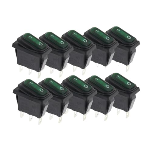 MDBJTCYZN 10pcs 2D3P-GREEN 220V (ON-Off) KCD3 34x17.5mm LED Light 20A On/Off Rectangular Long Rocker Switch von MDBJTCYZN