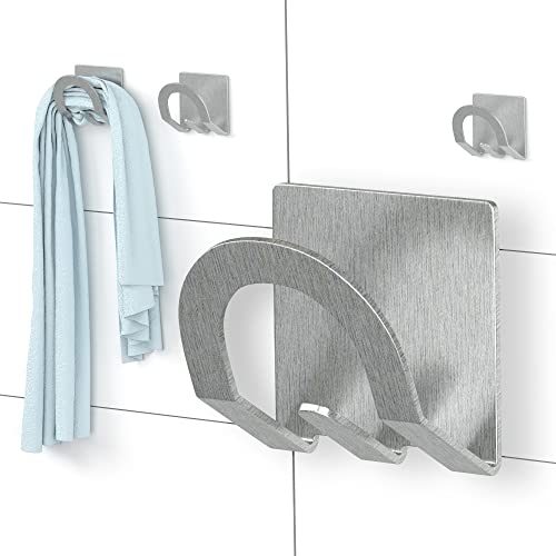 MDCASA Premium Handtuchhalter ohne Bohren 4 Stk. I Haken zum Kleben aus hochwertigem Edelstahl inkl. praktischer Ablagefläche für extra starken Halt von MDCASA