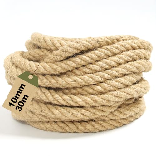 Juteseil 10mm x 30m – Robustes Juteschnur Naturfaserseil für Bastelprojekte, Katzenspielzeug-Reparatur & Deko| Reißfestes Pflanzenfasergarn | Vielseitige Heimwerker, Kordel, Paketschnur von MDDK DY