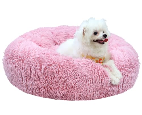 MDDK DY Hundebett Katzenbett Flauschig Rund, Katzenkorb - 40CM Pink,Waschbar，Hundekorb,rutschfeste Unterseite, Hundematte, Plüsch Hundekissen,Hundekörbchen für Kleine Mittlere Hunde,Katzen von MDDK DY