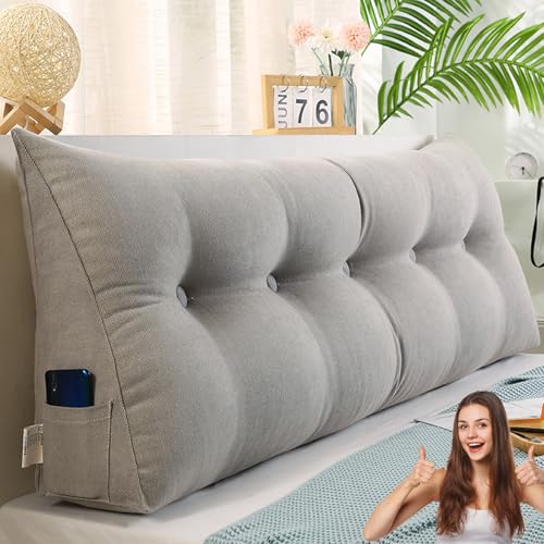 MDDKOP Dreieckiges Kopfteilkissen, gepolsterter Keil-Lesekissen, großes King-Size, Doppelbett, Rückenkissen, abnehmbares Kopfteil, Rückenlehne, Stützkissen(Gray,120x20x50cm) von MDDKOP