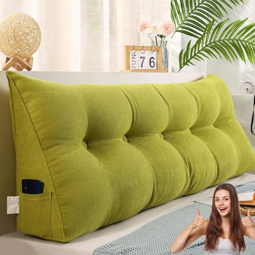 MDDKOP Dreieckiges Kopfteilkissen, gepolsterter Keil-Lesekissen, großes King-Size, Doppelbett, Rückenkissen, abnehmbares Kopfteil, Rückenlehne, Stützkissen(Grün,180x20x50cm) von MDDKOP