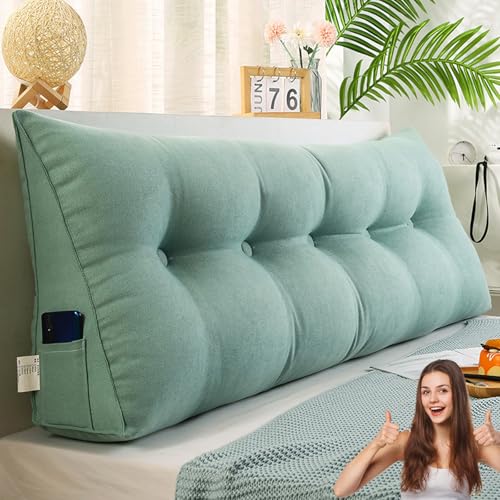 MDDKOP Dreieckiges Kopfteilkissen, gepolsterter Keil-Lesekissen, großes King-Size, Doppelbett, Rückenkissen, abnehmbares Kopfteil, Rückenlehne, Stützkissen(Light Blue,120x20x50cm) von MDDKOP