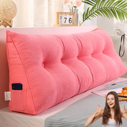 MDDKOP Dreieckiges Kopfteilkissen, gepolsterter Keil-Lesekissen, großes King-Size, Doppelbett, Rückenkissen, abnehmbares Kopfteil, Rückenlehne, Stützkissen(Rosa,150x20x50cm) von MDDKOP
