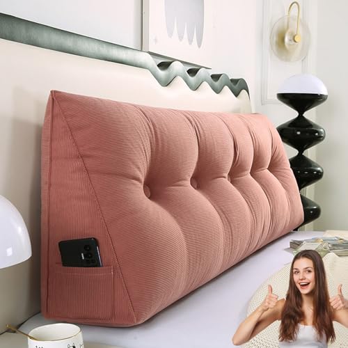 MDDKOP Einfaches Dreiecks-Lesekissen, großes Rückenlehnenkissen für Bett, Sofa, Tatami, Tagesbettkissen, Keil-Kopfteil-Kissen mit abnehmbarem Bezug(Rosa,200x20x50cm) von MDDKOP