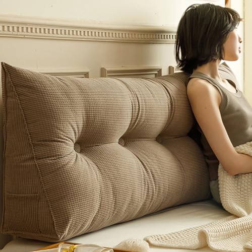 MDDKOP Groß Lesekissen für Bett und Sofa, Cord Bettkissen Rückenlehne Rückenpolster Keil Kopfteil Kissen, Dreieckige Rückenstützkissen Keilkissen Lendenkissen Kopfkissen(Braun,200x20x50cm) von MDDKOP