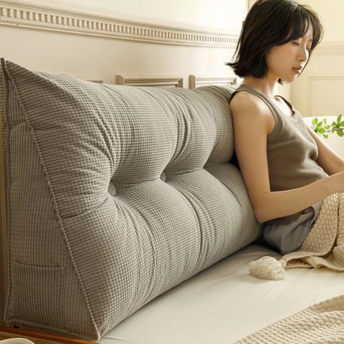 MDDKOP Groß Lesekissen für Bett und Sofa, Cord Bettkissen Rückenlehne Rückenpolster Keil Kopfteil Kissen, Dreieckige Rückenstützkissen Keilkissen Lendenkissen Kopfkissen(Gray,200x20x50cm) von MDDKOP