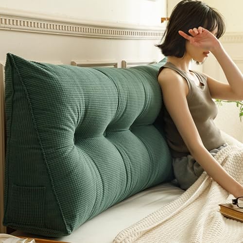 MDDKOP Groß Lesekissen für Bett und Sofa, Cord Bettkissen Rückenlehne Rückenpolster Keil Kopfteil Kissen, Dreieckige Rückenstützkissen Keilkissen Lendenkissen Kopfkissen(Grün,150x20x50cm) von MDDKOP