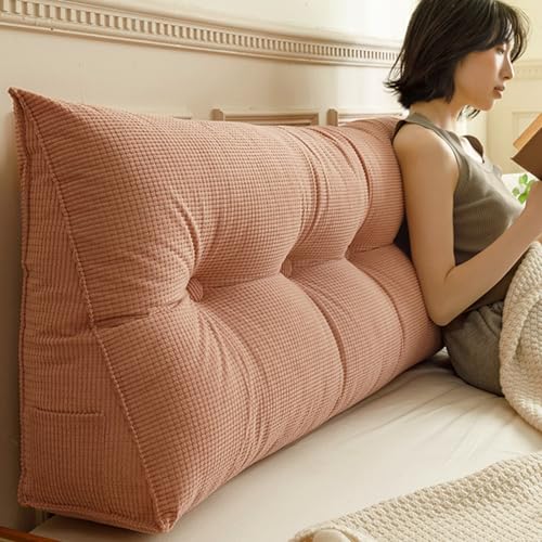 MDDKOP Groß Lesekissen für Bett und Sofa, Cord Bettkissen Rückenlehne Rückenpolster Keil Kopfteil Kissen, Dreieckige Rückenstützkissen Keilkissen Lendenkissen Kopfkissen(Rosa,120x20x50cm) von MDDKOP