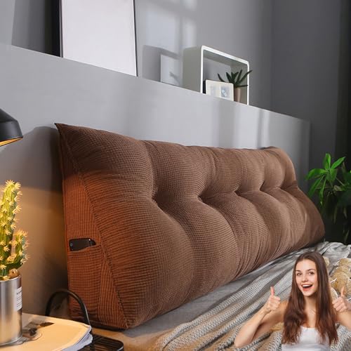 MDDKOP Großes dreieckiges Keil-Lesekissen, für Kopfstütze, Kissen für Doppelbett, Kissen für Schlafzimmer, Sofa Lendenwirbelstütze(Braun,100x20x50cm) von MDDKOP
