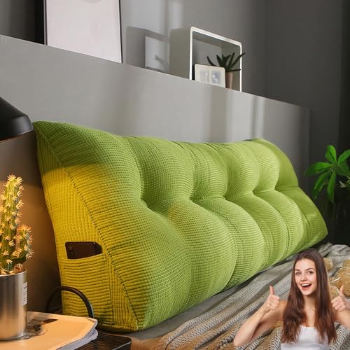 MDDKOP Großes dreieckiges Keil-Lesekissen, für Kopfstütze, Kissen für Doppelbett, Kissen für Schlafzimmer, Sofa Lendenwirbelstütze(Grün,150x20x50cm) von MDDKOP