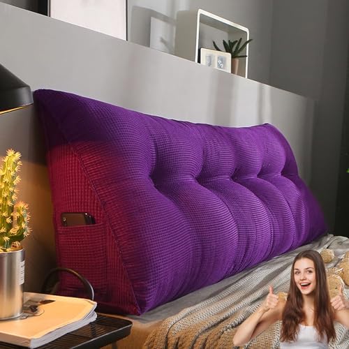 MDDKOP Großes dreieckiges Keil-Lesekissen, für Kopfstütze, Kissen für Doppelbett, Kissen für Schlafzimmer, Sofa Lendenwirbelstütze(Lila,120x20x50cm) von MDDKOP