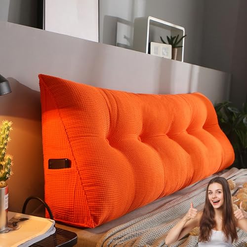 MDDKOP Großes dreieckiges Keil-Lesekissen, für Kopfstütze, Kissen für Doppelbett, Kissen für Schlafzimmer, Sofa Lendenwirbelstütze(Orange,180x20x50cm) von MDDKOP
