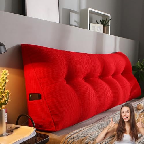MDDKOP Großes dreieckiges Keil-Lesekissen, für Kopfstütze, Kissen für Doppelbett, Kissen für Schlafzimmer, Sofa Lendenwirbelstütze(Rot,120x20x50cm) von MDDKOP