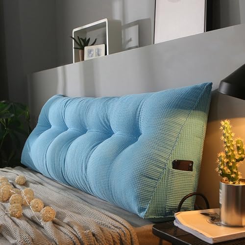 MDDKOP Großes dreieckiges Keil-Lesekissen für Nachttisch, Rückenlehne, Kissen für Doppelbett, Nackenrolle, Kopfteil für Schlafzimmer, Couch(Blau,180x20x50cm) von MDDKOP