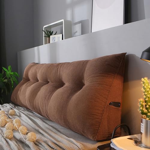 MDDKOP Großes dreieckiges Keil-Lesekissen für Nachttisch, Rückenlehne, Kissen für Doppelbett, Nackenrolle, Kopfteil für Schlafzimmer, Couch(Braun,200x20x50cm) von MDDKOP