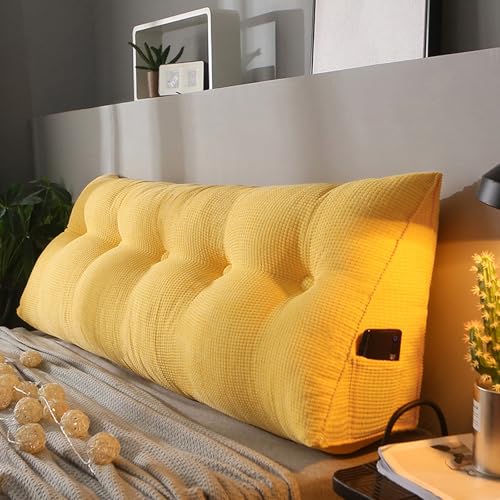 MDDKOP Großes dreieckiges Keil-Lesekissen für Nachttisch, Rückenlehne, Kissen für Doppelbett, Nackenrolle, Kopfteil für Schlafzimmer, Couch(Gelb,120x20x50cm) von MDDKOP