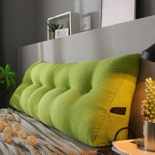 MDDKOP Großes dreieckiges Keil-Lesekissen für Nachttisch, Rückenlehne, Kissen für Doppelbett, Nackenrolle, Kopfteil für Schlafzimmer, Couch(Grün,180x20x50cm) von MDDKOP