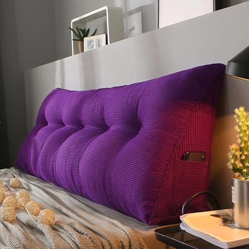 MDDKOP Großes dreieckiges Keil-Lesekissen für Nachttisch, Rückenlehne, Kissen für Doppelbett, Nackenrolle, Kopfteil für Schlafzimmer, Couch(Lila,100x20x50cm) von MDDKOP