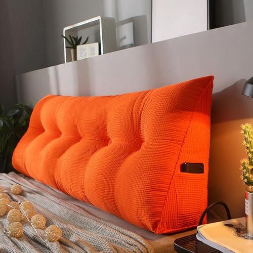 MDDKOP Großes dreieckiges Keil-Lesekissen für Nachttisch, Rückenlehne, Kissen für Doppelbett, Nackenrolle, Kopfteil für Schlafzimmer, Couch(Orange,200x20x50cm) von MDDKOP
