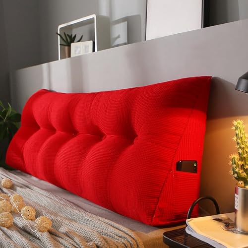 MDDKOP Großes dreieckiges Keil-Lesekissen für Nachttisch, Rückenlehne, Kissen für Doppelbett, Nackenrolle, Kopfteil für Schlafzimmer, Couch(Rot,180x20x50cm) von MDDKOP
