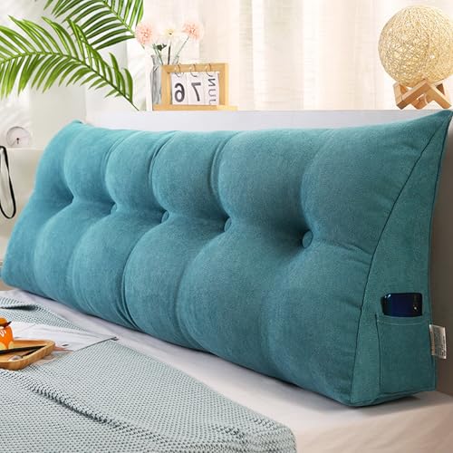 MDDKOP Großes dreieckiges Keil-Rückenlehnenkissen für Bett, Lesen, Doppelbett, Nackenrolle, Kopfteil-Kissen für Schlafzimmer, Couch, Ruhe, Lesekissen Lendenwirbelstütze(Blau,100x20x50cm) von MDDKOP