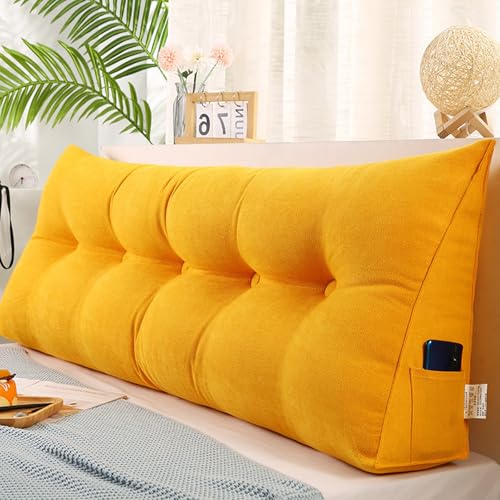 MDDKOP Großes dreieckiges Keil-Rückenlehnenkissen für Bett, Lesen, Doppelbett, Nackenrolle, Kopfteil-Kissen für Schlafzimmer, Couch, Ruhe, Lesekissen Lendenwirbelstütze(Gelb,100x20x50cm) von MDDKOP