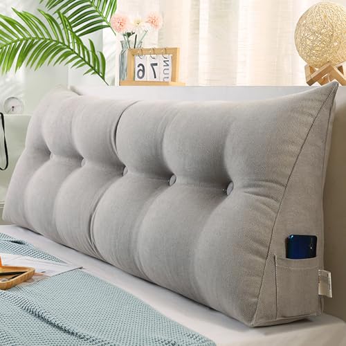 MDDKOP Großes dreieckiges Keil-Rückenlehnenkissen für Bett, Lesen, Doppelbett, Nackenrolle, Kopfteil-Kissen für Schlafzimmer, Couch, Ruhe, Lesekissen Lendenwirbelstütze(Gray,120x20x50cm) von MDDKOP