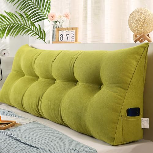 MDDKOP Großes dreieckiges Keil-Rückenlehnenkissen für Bett, Lesen, Doppelbett, Nackenrolle, Kopfteil-Kissen für Schlafzimmer, Couch, Ruhe, Lesekissen Lendenwirbelstütze(Grün,120x20x50cm) von MDDKOP